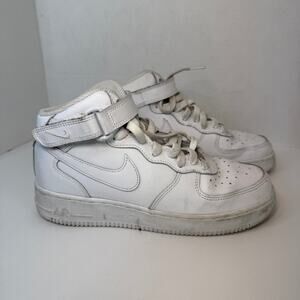 Nike Air Force 1 Mid High Top Sneaker Shoes White Kids Youth Size 7Y